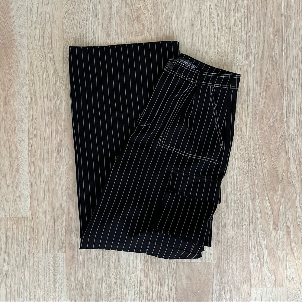 Missguided Black Pinstripe Wide Leg Cargo Trousers